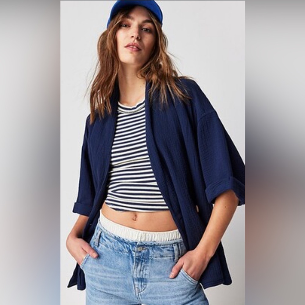 Free People Lou Blazer Shirt (navy blue)